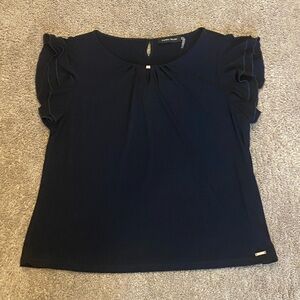 NWOT Ivanka Trump Navy Blue Flutter Sleeve Ruffled Blouse